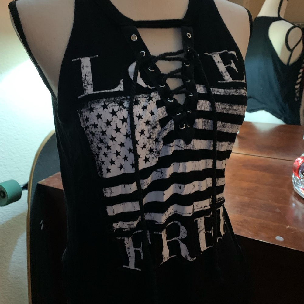 Black halter neck graphic tank top